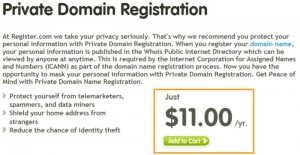 register.com Domain Privacy Price - $11/yr